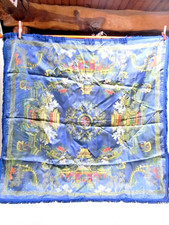 ANCIENNE BRODERIE ASIATIQUE NAPPE A Thé DECOR PAGODE CHINE CHINESE