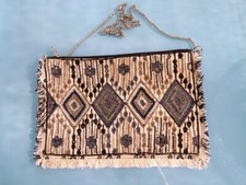 Pochette Sac Motif Ethnique Broderie noir blanc Vintage