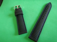 20 mm BRACELET TROUS BOMBÉ ÉTANCHE GOMME NOIR COUTURE BLEU RALLYE RACING NAUTIC