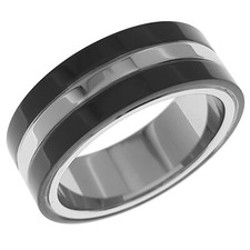 Bague en Acier inoxydable gris et noir - Taille 64 Disponible - Neuve - Homme