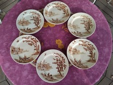 6 Assiettes Plates Terre de Fer Service Champêtre E.C Samaritaine Oiseaux Sépia