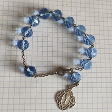 Dizainier ancien bracelet religieux cristal facetté argent massif avec médaille