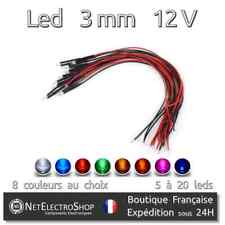 Led 3mm 12V Pré Cablé Haute Luminosité - Au choix : 8 couleurs, Lot 5 à 20 leds