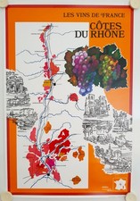 Affiche Carte Les Vins de France CÔTES DU RHÔNE