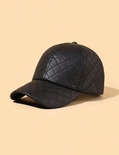 Casquette Noir En Cuir Simili Losange A Carreaux Vintage Homme Femme Réglable