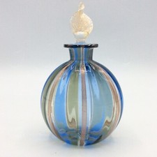 Flacon de parfum miniature verre soufflé vert bleu doré zanfirico Murano XXème