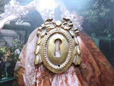 French 1 brass antique vintage key  cover plate cabinet door any projects