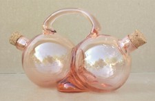 Ancien HUILIER VINAIGRIER VERRE SOUFFLE ROSE duo époque ART DECO ? serviteur