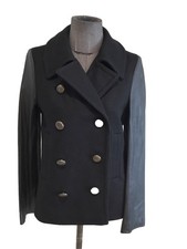 Superbe Veste Caban Laine Cuir