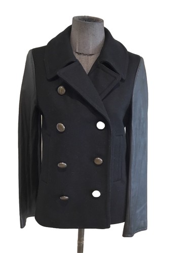 Superbe veste caban laine - laine, cuir