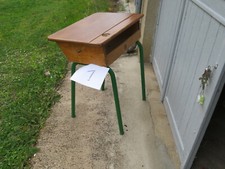 Bureau école enfant N° 1 bois metal fer vieux ancien vintage encrier année 60 70