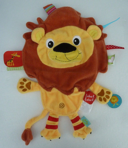 Label doudou plat lion jaune - doudou,