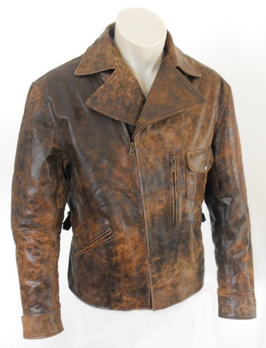 Veste cuir motard marron - en,