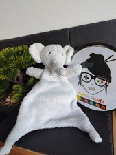 Doudou éléphant plat bleu blanc La Chaise Longue couronne noeud DD003535