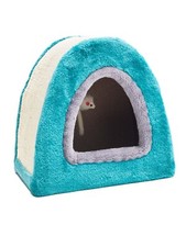 Maison griffoir 37 x 24 x 36 cm avec jouet souris - Gris Turquoise - 1006