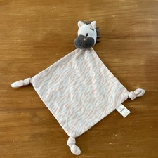 Doudou plat zèbre Apollo rose blanc  rayure cheval gris blanc noeud rayé Kiabi