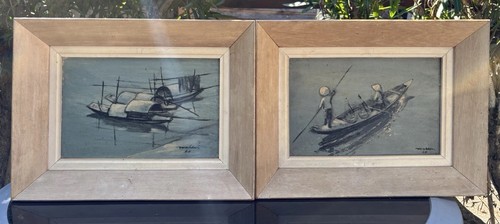 Paire tableaux huile - tableaux,