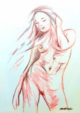 Femme nue seins nus Dessin érotique au crayon Nu féminin artistique Tableau