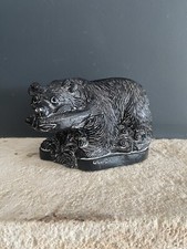 Sculpture Vintage Gros Ours Poisson Noir Fait Main Made Canada Décoration