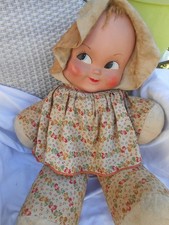 POUPEE ANCIENNE ANNEE 1950 DOUDOU TISSUS ET PAILLE FIGURE CARTON BOUILLI