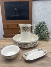Ancien Ensemble de 4 Pièces de Toilettes en Faïence Signé K&G Lunéville Vintage