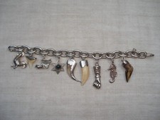 Bracelet en Argent Ancien avec Dent de Requin ,Griffe , Pendentifs Porte Bonheur