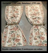 Double rideaux fleuris avec embrasses  L: 130cm - H: 170cm