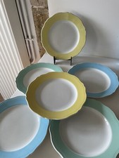 6 assiettes plates Anciennes vintage faience pastel Collection Déco Pop