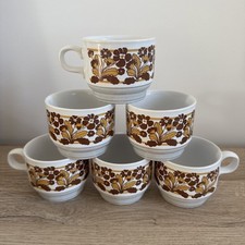 Lot 6 Tasses à café vintage - Kiln Craft - Décor Floral Marron Années 70-80
