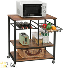Chariot de Cuisine Style Industriel Avec Roues 3 Étagères en Bois Et Métal