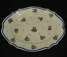 Grand plat Faïence de QUIMPER - HENRIOT (décor floral) 27 x 36 cm (Bon état)
