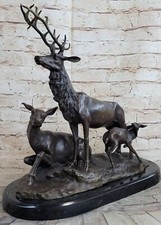 XL Élan Cerf Marche W / Cub Bronze Statue Sculpture Art Déco Figurine Solde