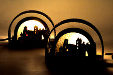 Paire d'anciennes lampes veilleuses chevet art déco, Cité de Carcassone, signées