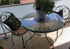 Ensemble Table + 4 fauteuils, stylisé fer forgé pour repas NOEL 