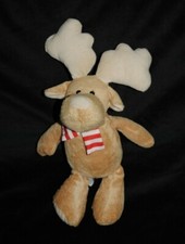 Peluche KINDER FERRERO Doudou Renne Elan Caribou Beige Echarpe Rayé Rouge Blanc