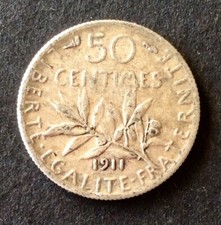 France - Rare et Très Jolie  monnaie de 50 Centimes  1911  Semeuse (1)
