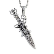 Argent Sterling Couteau Pendentif / Breloque, Italien Boîte Chaine