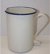 Ancien Petit Pot Broc à Lavement Tôle Émaillée Blanc Liseré Bleu 2 litres