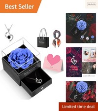 Coffret Cadeau avec Rose Éternelle et Collier 100 Langues - Luxueux et Pratique