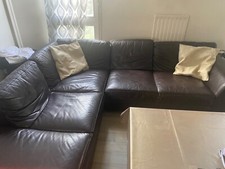 canapé d'angle cuir Crozatier + lot de 2 coussins en cuir