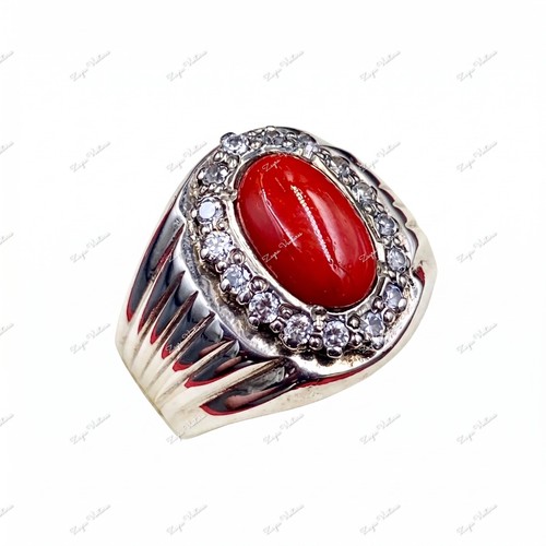 Bague solitaire corail - en,