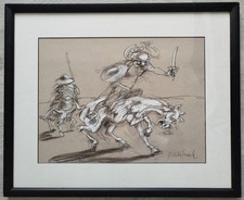 Claude Weisbuch, dessin original signé, fusain et craie, Don Quichotte