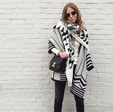 ZARA Ivory Black Poncho Cape
