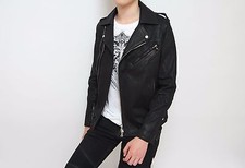 Rare & Great Balmain SS15 Black Waxed Denim Cotton Biker Jacket Made In Japan