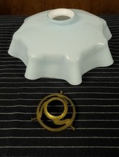 Ancien Abat-jour Opaline Bleu Clair/ Lustre Suspension + Griffe