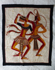 BATIK SRI LANKA CEYLON TWO DANCERS WALL ART DECOR 90.5cm wide by 110.5cm tall