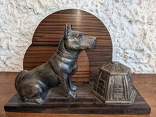 Ancienne statue chien encrier  classeur art déco palissandre bureau metier décor