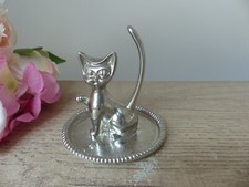 Vintage porte bagues bijoux de chat métal argenté, plat de bijoux chat