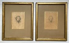 Paire Portrait homme Époque Romantique Louis Philippe Tableau  Dessin Ancien XIX
