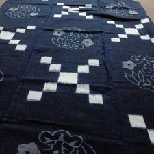 Textile Indigo Kasuri 96x144 cm motif prune pin à trois panneaux décor fait...